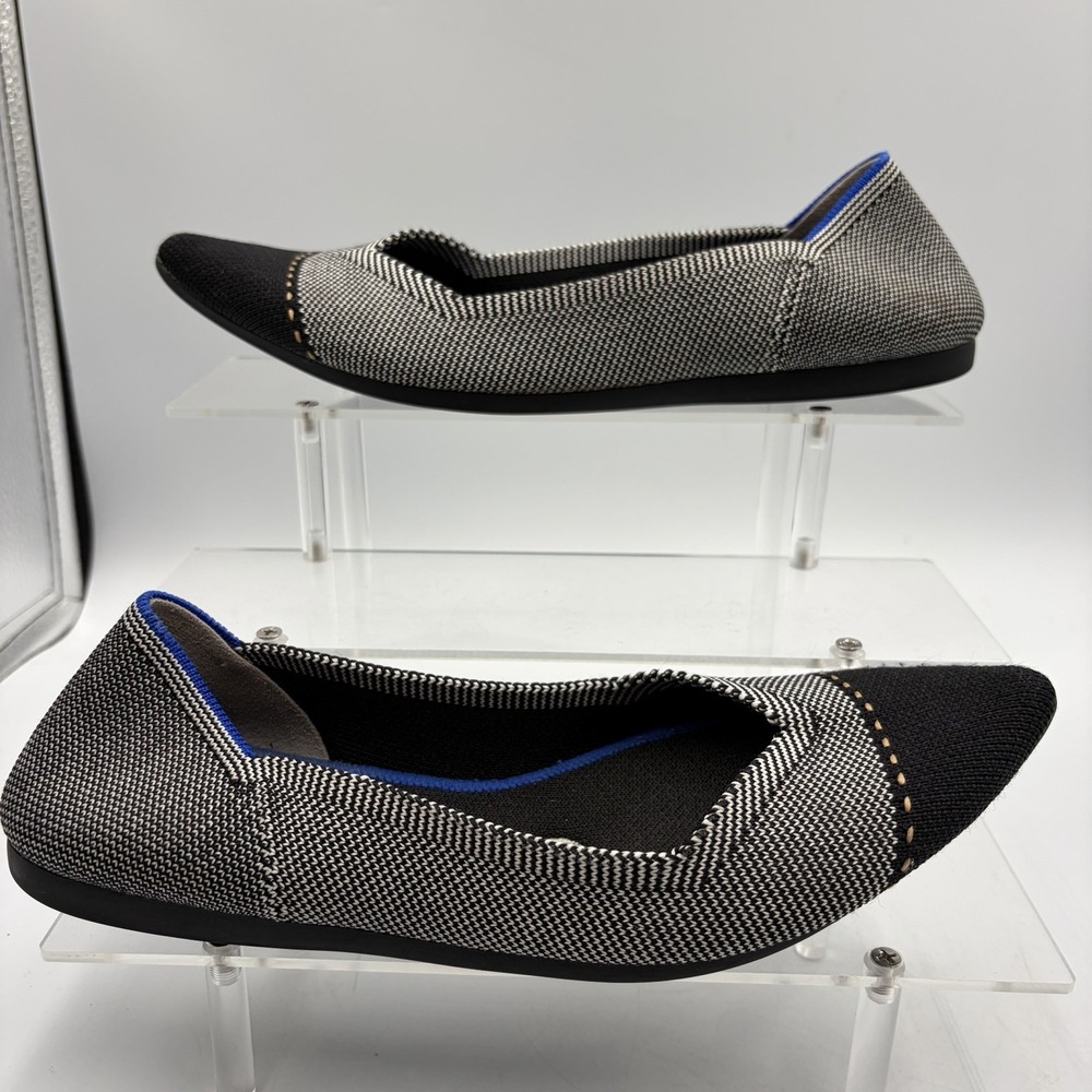 Rothy's Women's The Point Grey Mist‎ Cap-Toe Ballet Flats Size 6.5 Gray/Black